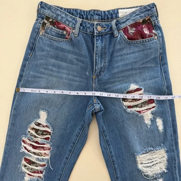 Vince Camuto Women’s Patchwork Straight Leg Jeans with Red Floral Lining - Picture 9 of 11